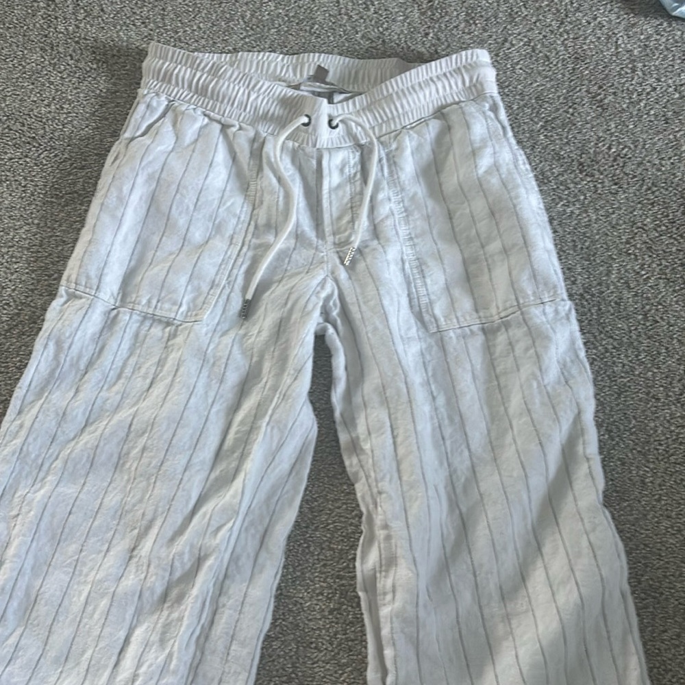 Athleta linen pants white striped